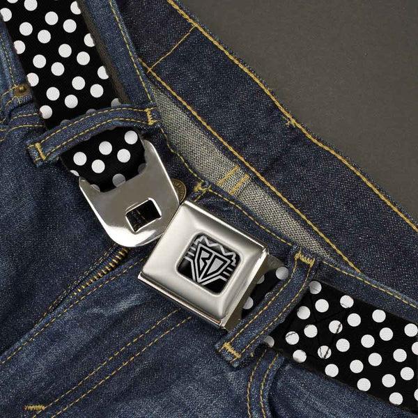 Buckle-Down BD Wings Logo CLOSE-UP Full Color Black Silver Seatbelt Belt - Micro Polka Dots2 Black/White Webbing