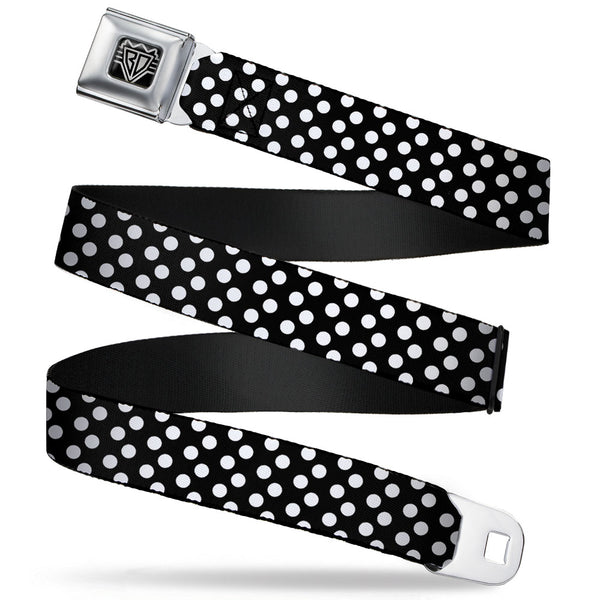 Buckle-Down BD Wings Logo CLOSE-UP Full Color Black Silver Seatbelt Belt - Micro Polka Dots2 Black/White Webbing