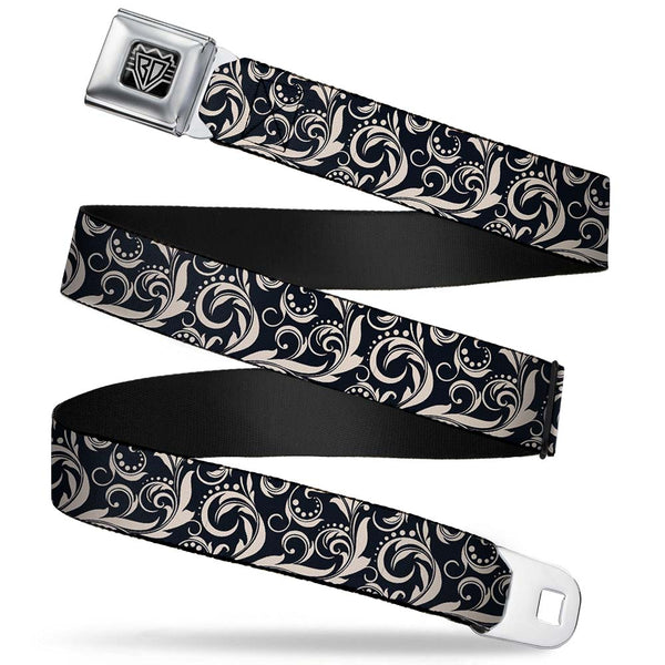 Buckle-Down BD Wings Logo CLOSE-UP Full Color Black Silver Seatbelt Belt - Filigree Navy/Khaki Webbing