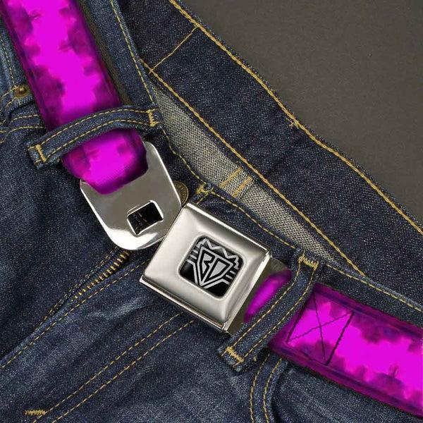 Buckle-Down BD Wings Logo CLOSE-UP Full Color Black Silver Seatbelt Belt - Boudoir Wallpaper Fuchsia/Black Webbing