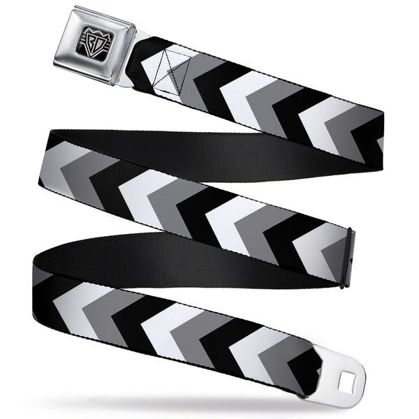Buckle-Down BD Wings Logo CLOSE-UP Full Color Black Silver Seatbelt Belt - Chevron White/Gray/Black Webbing