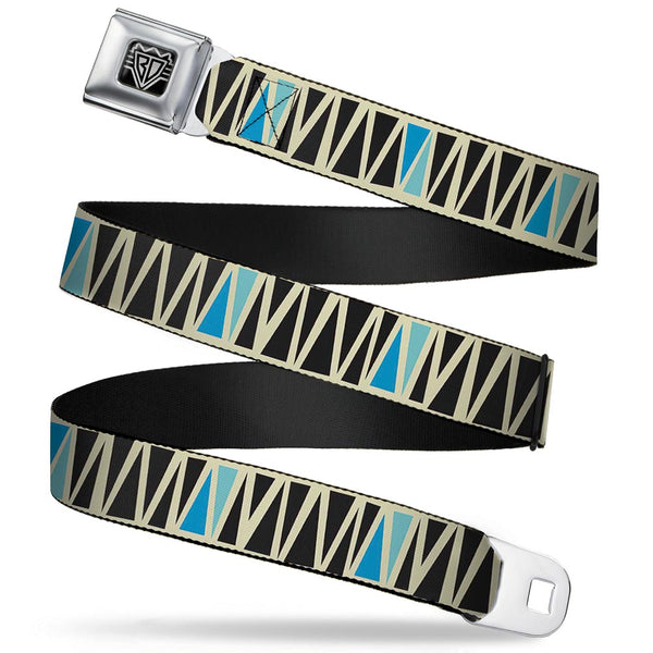 Buckle-Down BD Wings Logo CLOSE-UP Full Color Black Silver Seatbelt Belt - Zig Zag Doodle Cream/Black/Blues Webbing