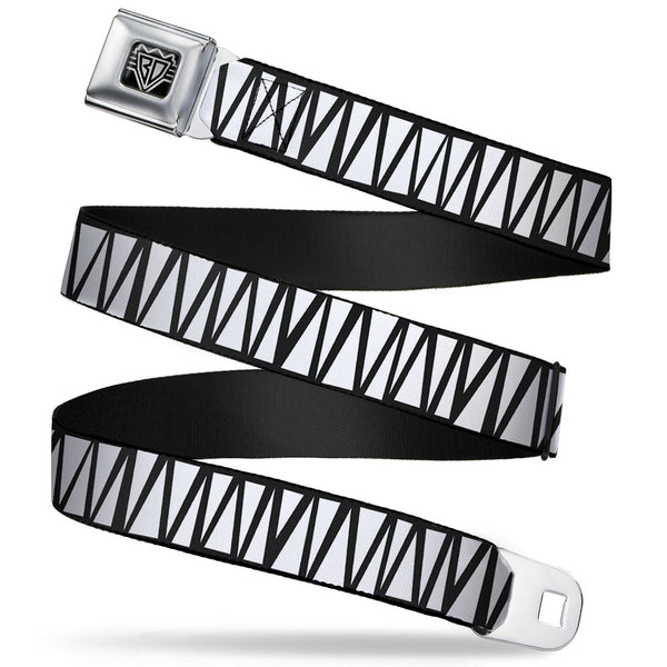 Buckle-Down BD Wings Logo CLOSE-UP Full Color Black Silver Seatbelt Belt - Zig Zag Doodle Black/White Webbing