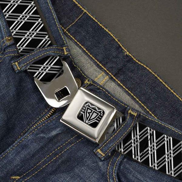 Buckle-Down BD Wings Logo CLOSE-UP Full Color Black Silver Seatbelt Belt - Zig Zag Black/Gray/White Webbing