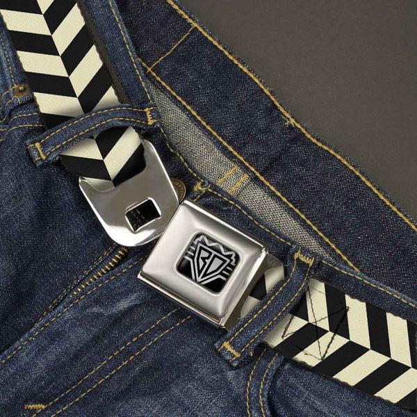 Buckle-Down BD Wings Logo CLOSE-UP Full Color Black Silver Seatbelt Belt - Rhombus Split White/Black Webbing