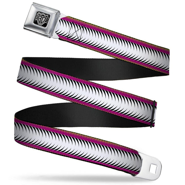 Buckle-Down BD Wings Logo CLOSE-UP Full Color Black Silver Seatbelt Belt - Fish Tail Fuchsia/Black/White Webbing