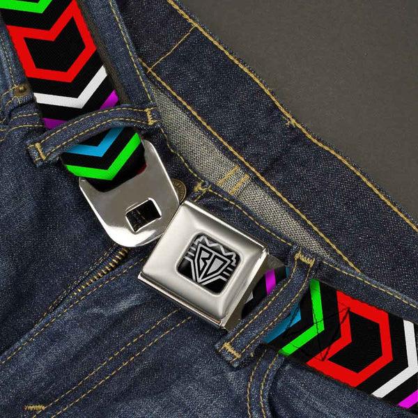 Buckle-Down BD Wings Logo CLOSE-UP Full Color Black Silver Seatbelt Belt - Arrows Black/Multi Color Webbing