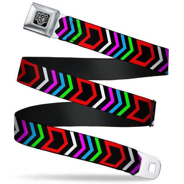 Buckle-Down BD Wings Logo CLOSE-UP Full Color Black Silver Seatbelt Belt - Arrows Black/Multi Color Webbing