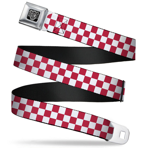 Buckle-Down BD Wings Logo CLOSE-UP Full Color Black Silver Seatbelt Belt - Checker Crimson/White Webbing