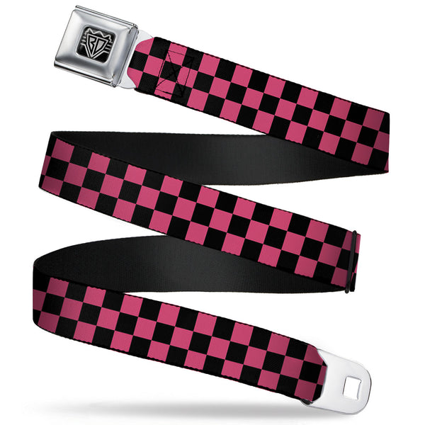 Buckle-Down BD Wings Logo CLOSE-UP Full Color Black Silver Seatbelt Belt - Checker Black/Honeysuckle Red Webbing