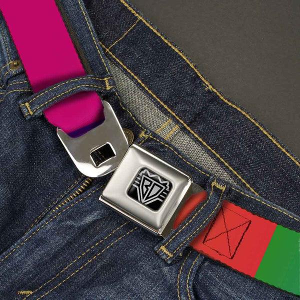 Buckle-Down BD Wings Logo CLOSE-UP Full Color Black Silver Seatbelt Belt - Multi Color Blocks Webbing