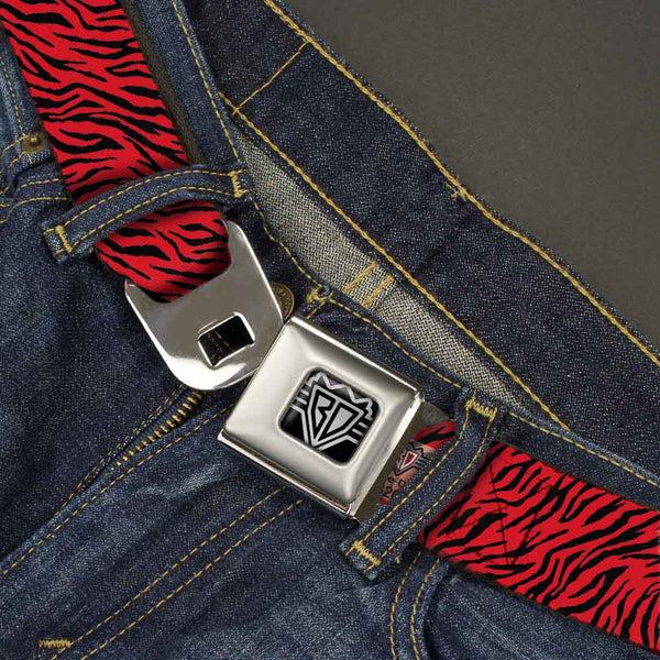 Buckle-Down BD Wings Logo CLOSE-UP Full Color Black Silver Seatbelt Belt - Zebra 2 Red Webbing