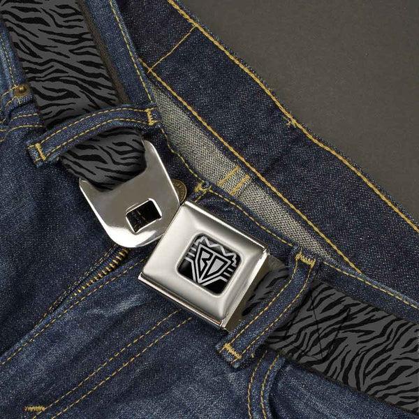 Buckle-Down BD Wings Logo CLOSE-UP Full Color Black Silver Seatbelt Belt - Zebra 2 Black/Gray Webbing
