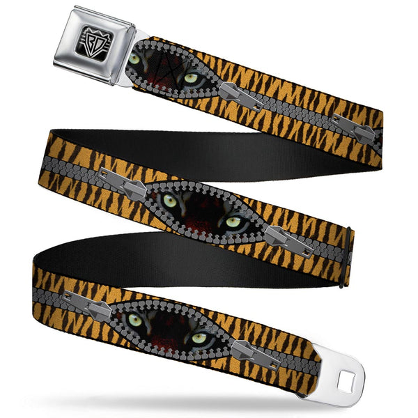 Buckle-Down BD Wings Logo CLOSE-UP Full Color Black Silver Seatbelt Belt - Tiger Eyes Webbing