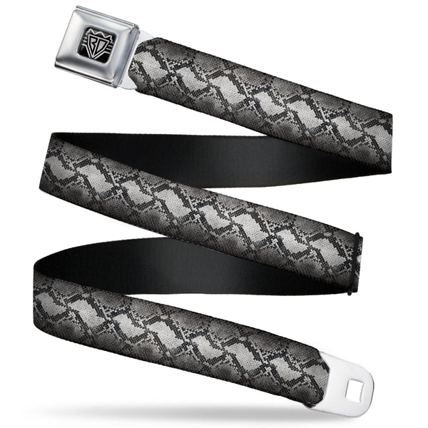 Buckle-Down BD Wings Logo CLOSE-UP Full Color Black Silver Seatbelt Belt - Snake Skin 3 Grays Webbing