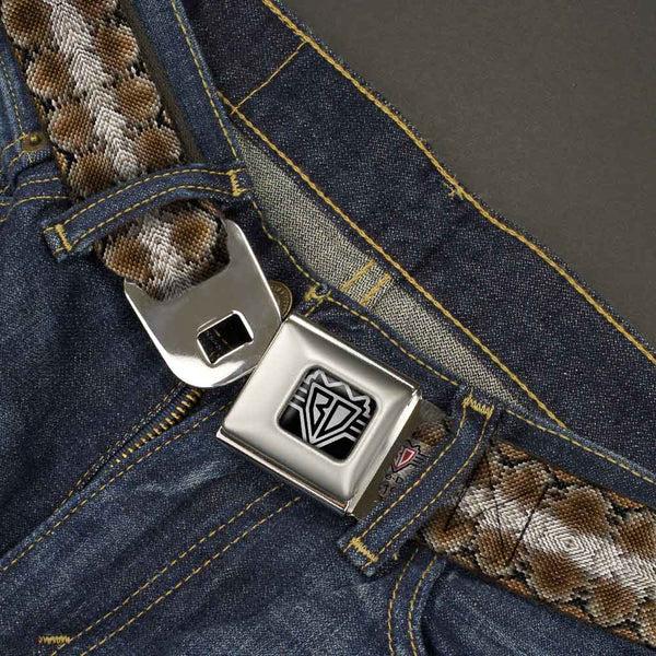 Buckle-Down BD Wings Logo CLOSE-UP Full Color Black Silver Seatbelt Belt - Snake Skin 2 Webbing