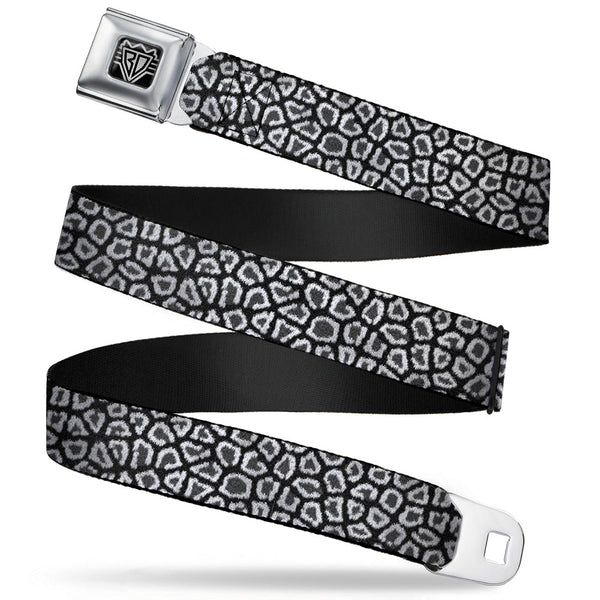 Buckle-Down BD Wings Logo CLOSE-UP Full Color Black Silver Seatbelt Belt - Leopard Black Webbing