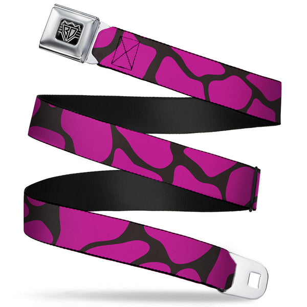 Buckle-Down BD Wings Logo CLOSE-UP Full Color Black Silver Seatbelt Belt - Giraffe Spots Black/Fuchsia Webbing