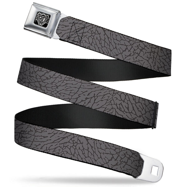 Buckle-Down BD Wings Logo CLOSE-UP Full Color Black Silver Seatbelt Belt - Elephant Crackle Grays Webbing