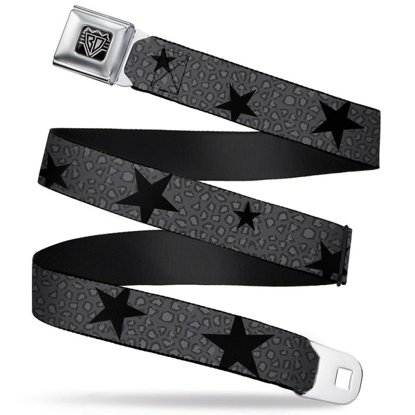 Buckle-Down BD Wings Logo CLOSE-UP Full Color Black Silver Seatbelt Belt - Cheetah/Stars Gray/Black Webbing