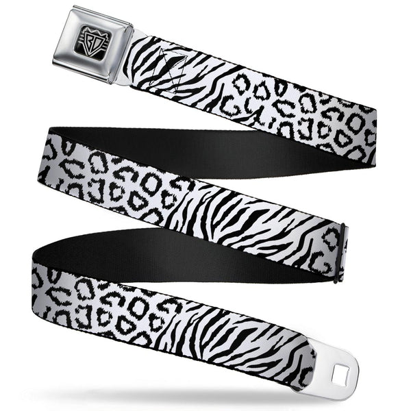Buckle-Down BD Wings Logo CLOSE-UP Full Color Black Silver Seatbelt Belt - Cheebra White/Black Webbing