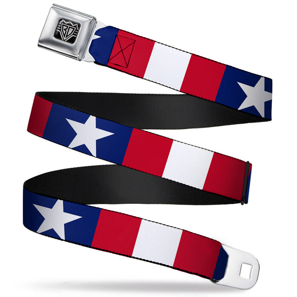 Buckle-Down BD Wings Logo CLOSE-UP Full Color Black Silver Seatbelt Belt - Stars & Stripes Ribbon Red/Blue/White Webbing