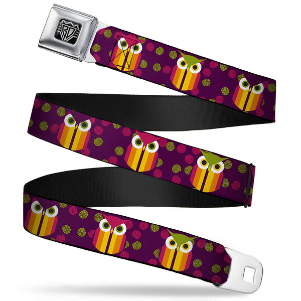 Buckle-Down BD Wings Logo CLOSE-UP Full Color Black Silver Seatbelt Belt - Owls Striped w/Swirls Purple Webbing