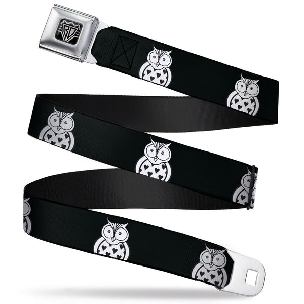 Buckle-Down BD Wings Logo CLOSE-UP Full Color Black Silver Seatbelt Belt - Owls Black/White1 Webbing