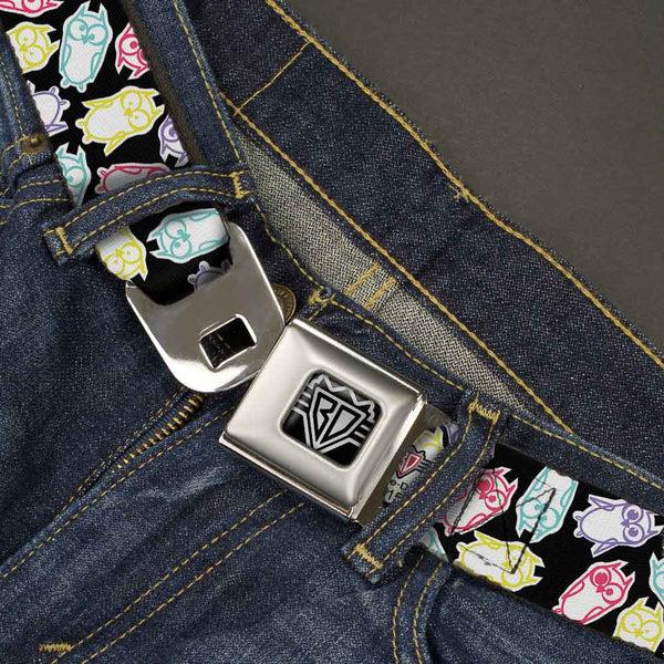 Buckle-Down BD Wings Logo CLOSE-UP Full Color Black Silver Seatbelt Belt - Owl Sketch Black/White/Multi Color Webbing