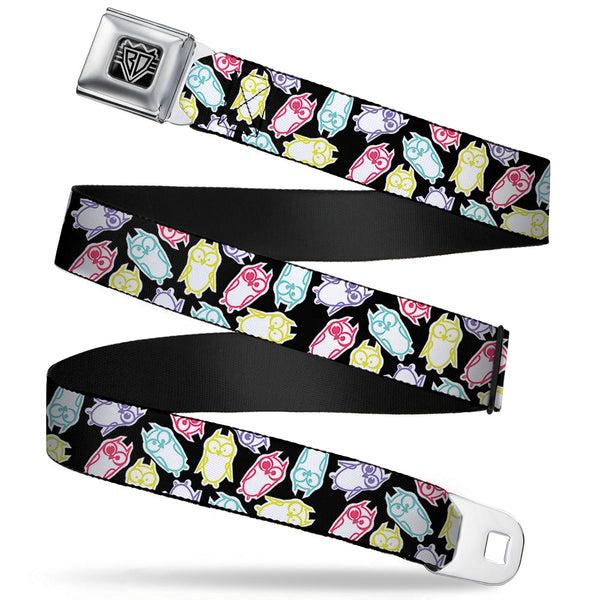 Buckle-Down BD Wings Logo CLOSE-UP Full Color Black Silver Seatbelt Belt - Owl Sketch Black/White/Multi Color Webbing