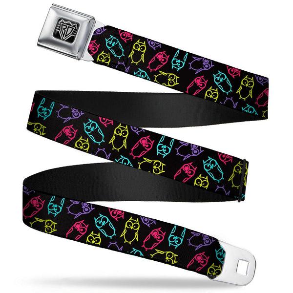 Buckle-Down BD Wings Logo CLOSE-UP Full Color Black Silver Seatbelt Belt - Owl Sketch Black/Multi Color Webbing