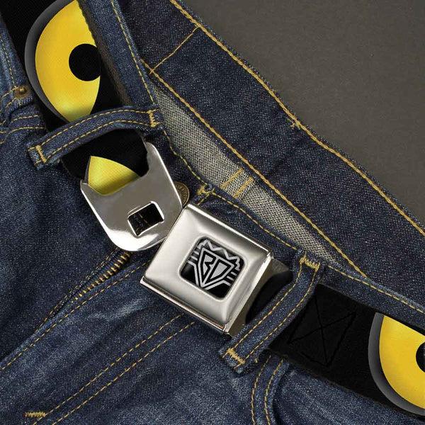 Buckle-Down BD Wings Logo CLOSE-UP Full Color Black Silver Seatbelt Belt - Owl Eyes 1 Webbing
