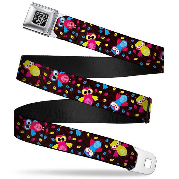 Buckle-Down BD Wings Logo CLOSE-UP Full Color Black Silver Seatbelt Belt - Flying Owls w/Leaves Black/Multi Color Webbing