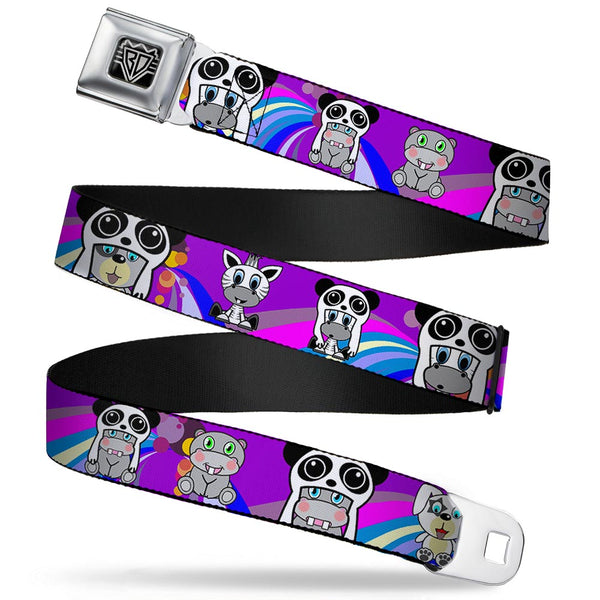 Buckle-Down BD Wings Logo CLOSE-UP Full Color Black Silver Seatbelt Belt - Panda Hat Animals w/Bright Color Burst Webbing