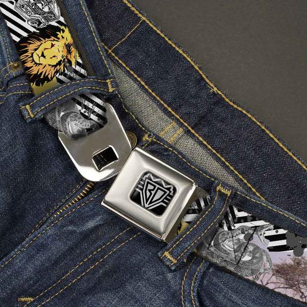 Buckle-Down BD Wings Logo CLOSE-UP Full Color Black Silver Seatbelt Belt - Safari Webbing