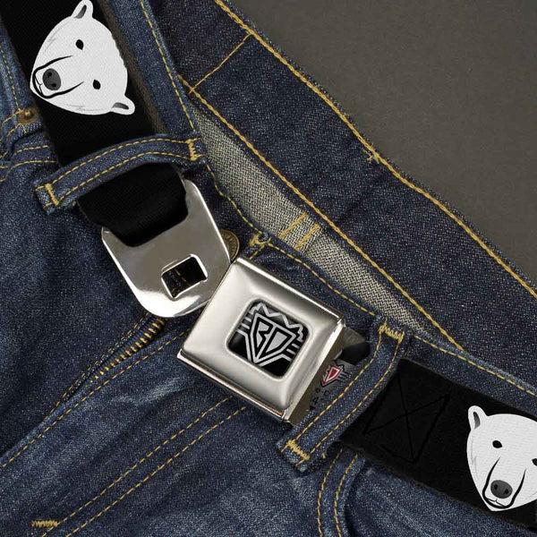 Buckle-Down BD Wings Logo CLOSE-UP Full Color Black Silver Seatbelt Belt - Polar Bear Repeat Black Webbing