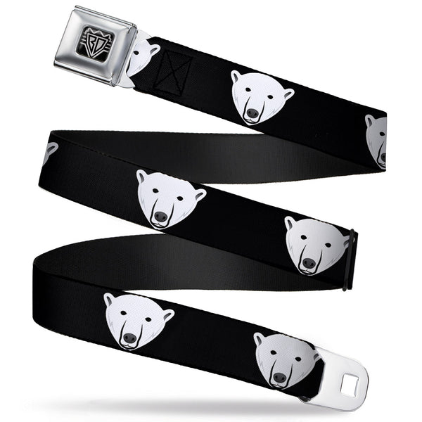 Buckle-Down BD Wings Logo CLOSE-UP Full Color Black Silver Seatbelt Belt - Polar Bear Repeat Black Webbing