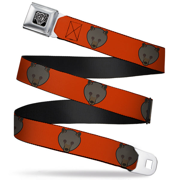 Buckle-Down BD Wings Logo CLOSE-UP Full Color Black Silver Seatbelt Belt - Brown Bear Repeat Orange Webbing