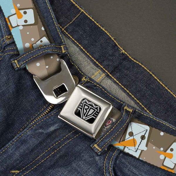 Buckle-Down BD Wings Logo CLOSE-UP Full Color Black Silver Seatbelt Belt - Block Penguins Tan Webbing