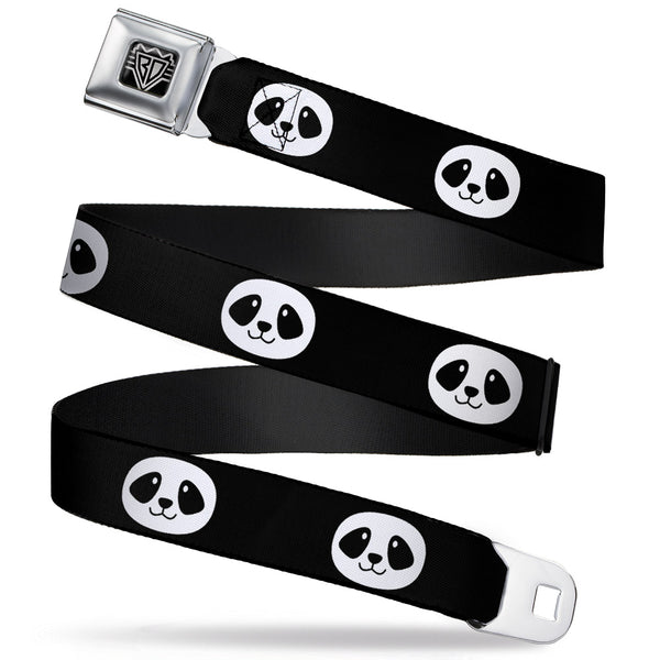 Buckle-Down BD Wings Logo CLOSE-UP Full Color Black Silver Seatbelt Belt - Smiling Panda Face Black/White Webbing