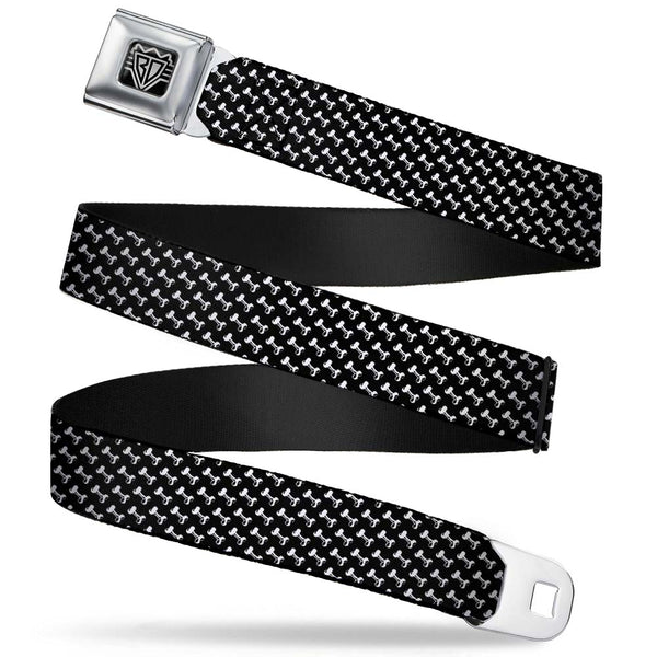 Buckle-Down BD Wings Logo CLOSE-UP Full Color Black Silver Seatbelt Belt - Dog Bone Black/White Webbing