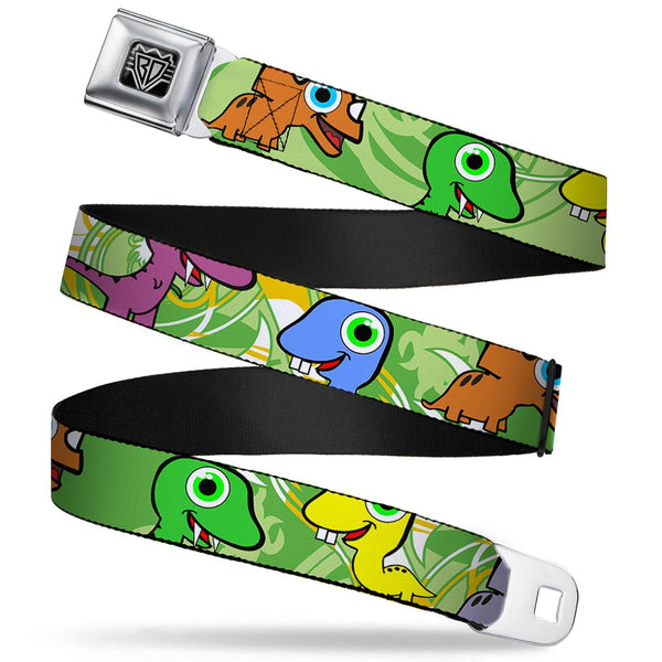 Buckle-Down BD Wings Logo CLOSE-UP Full Color Black Silver Seatbelt Belt - Cute Dinosaurs Yellow/Green Webbing