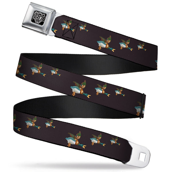 Buckle-Down BD Wings Logo CLOSE-UP Full Color Black Silver Seatbelt Belt - Flying Mallards Burgundy Webbing