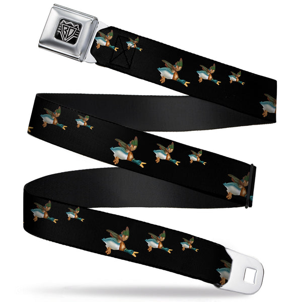 Buckle-Down BD Wings Logo CLOSE-UP Full Color Black Silver Seatbelt Belt - Flying Mallards Black Webbing