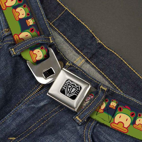 Buckle-Down BD Wings Logo CLOSE-UP Full Color Black Silver Seatbelt Belt - Duck W/Frog Hat Webbing
