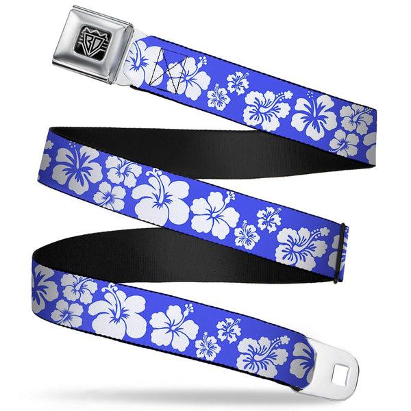 Buckle-Down BD Wings Logo CLOSE-UP Full Color Black Silver Seatbelt Belt - Hibiscus Blue/White Webbing