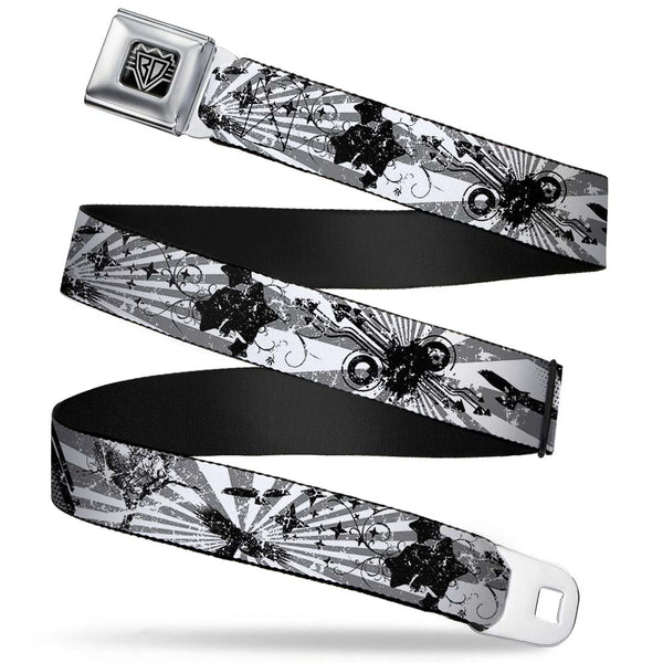 Buckle-Down BD Wings Logo CLOSE-UP Full Color Black Silver Seatbelt Belt - Rising Sun White/Gray Webbing