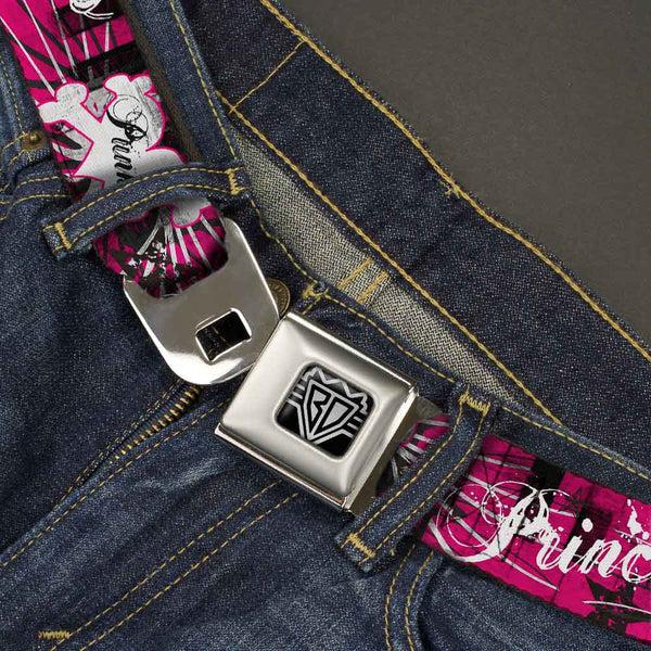 Buckle-Down BD Wings Logo CLOSE-UP Full Color Black Silver Seatbelt Belt - Punk Princess W/Piano Keys Webbing