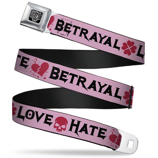 Buckle-Down BD Wings Logo CLOSE-UP Full Color Black Silver Seatbelt Belt - Love/Hate/Betrayal Pink/Black/Fuchsia Webbing