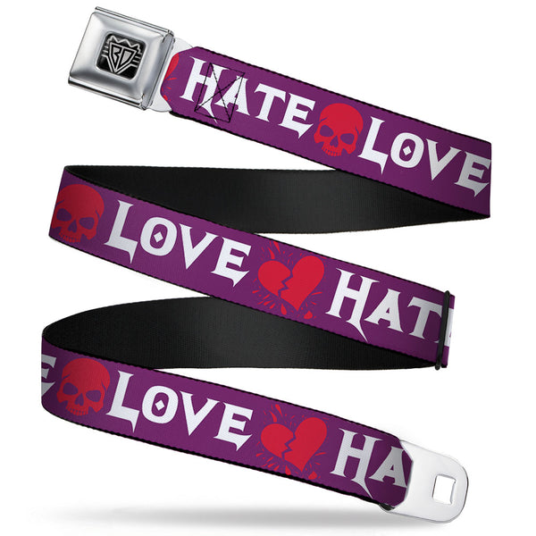Buckle-Down BD Wings Logo CLOSE-UP Full Color Black Silver Seatbelt Belt - Love/Hate Purple/White/Fuchsia Webbing